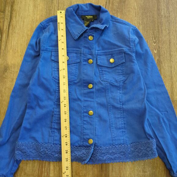 VTG Twiggy London Women's Small Denim Jacket Button Lace Blue - Picture 4 of 6